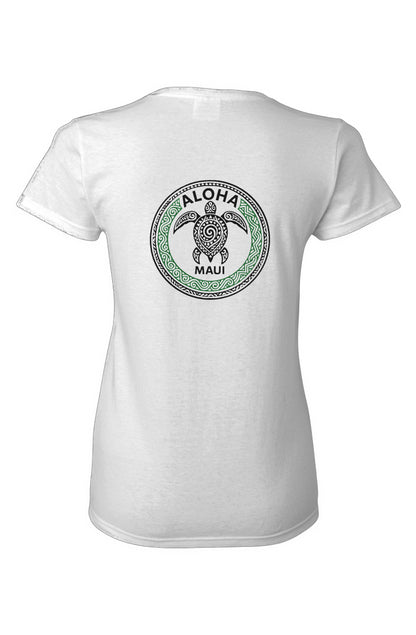 Women's Tribal Turtle Green and Black Cotton T-Shirt