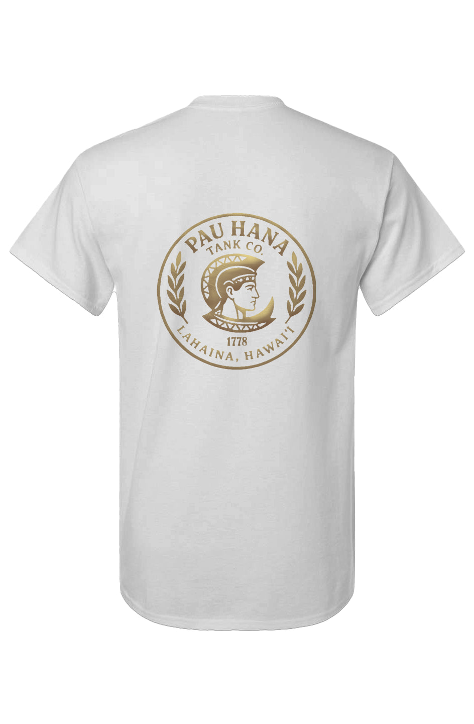Pau Hana Gold on White Cotton T-Shirt