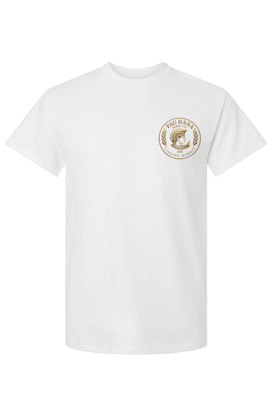 Pau Hana Gold on White Cotton T-Shirt
