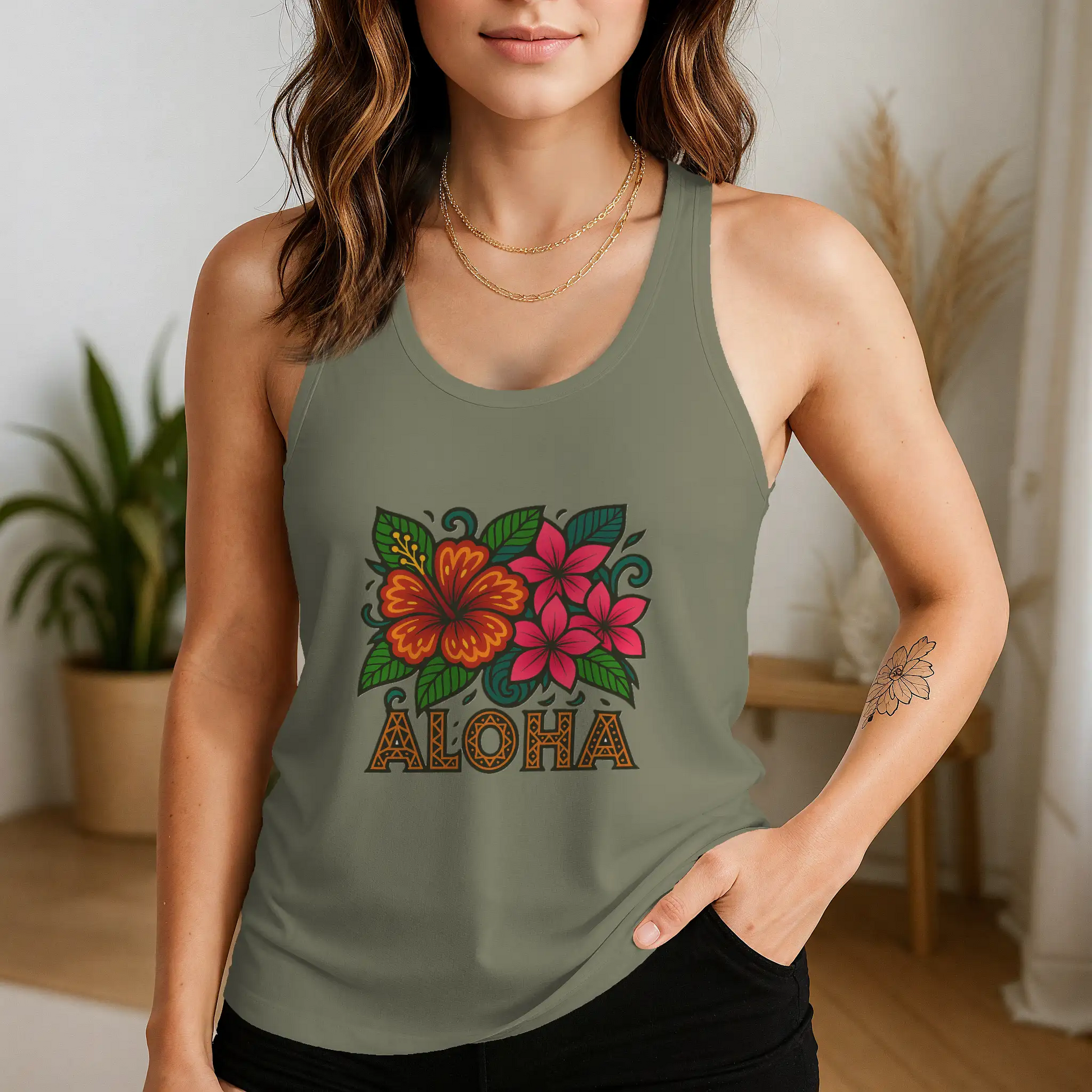 Women's Aloha Flowers Racerback Tank